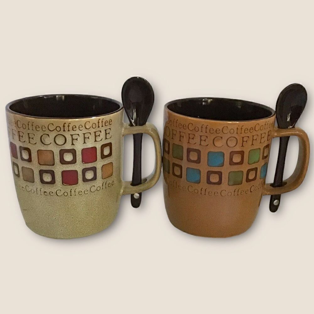 Mr. Coffee Collector 4 Piece Gibson Americana Coffee Mugs Cups & Spoons